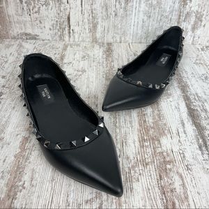 KAITLYN PAN Black Leather Rockstud Flats